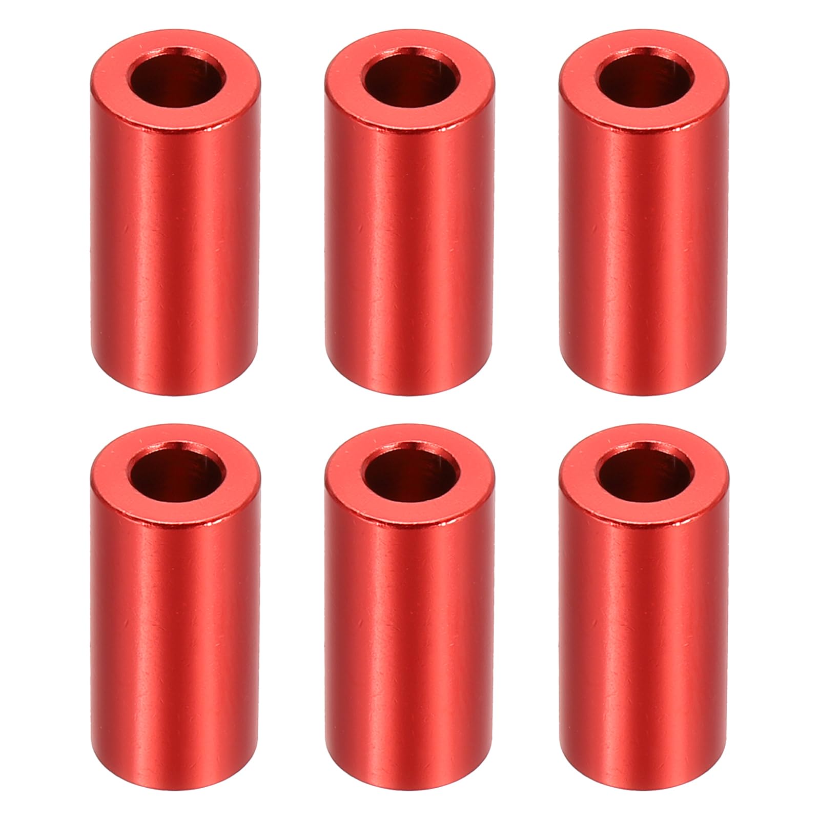 PATIKIL M5 Aluminum Spacers, 6 Pcs Metal Spacers Aluminum 5.2mm ID x 10mm OD x 20mm L Aluminum Spacer Screw Standoff Round for 1/5" or M5 Screw Bolts,Red