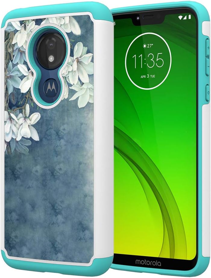 Moto G7 Power Case (US Version), Starhemei [Shock Absorption] Armor Hybrid Double Layer Heavy Silicone Cover Case for Motorola Moto G7 Power (Faint Blue)