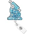 Abamilaka Funny Lab Tech Badge Reel Holder Medical Microscope Badge Reels Retractable for Nurses Office Accessories Gifts Cute Glitter Acrylic RN CNA Nursing Student Badge Clip ID Card