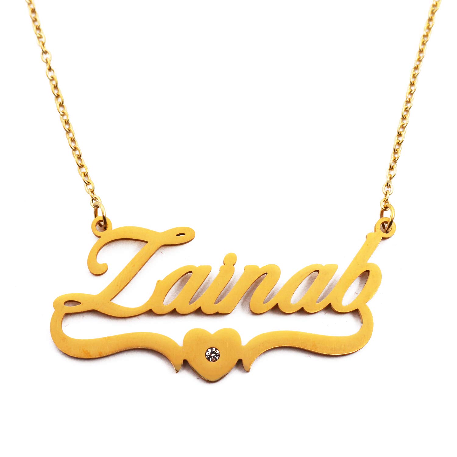 Kigu Zainab Personalised Heart Shaped Name Necklace Gold Plated, Custom Dainty Name Pendants, Jewellery for Ladies, Girlfriend, Mother, Sister, Friends