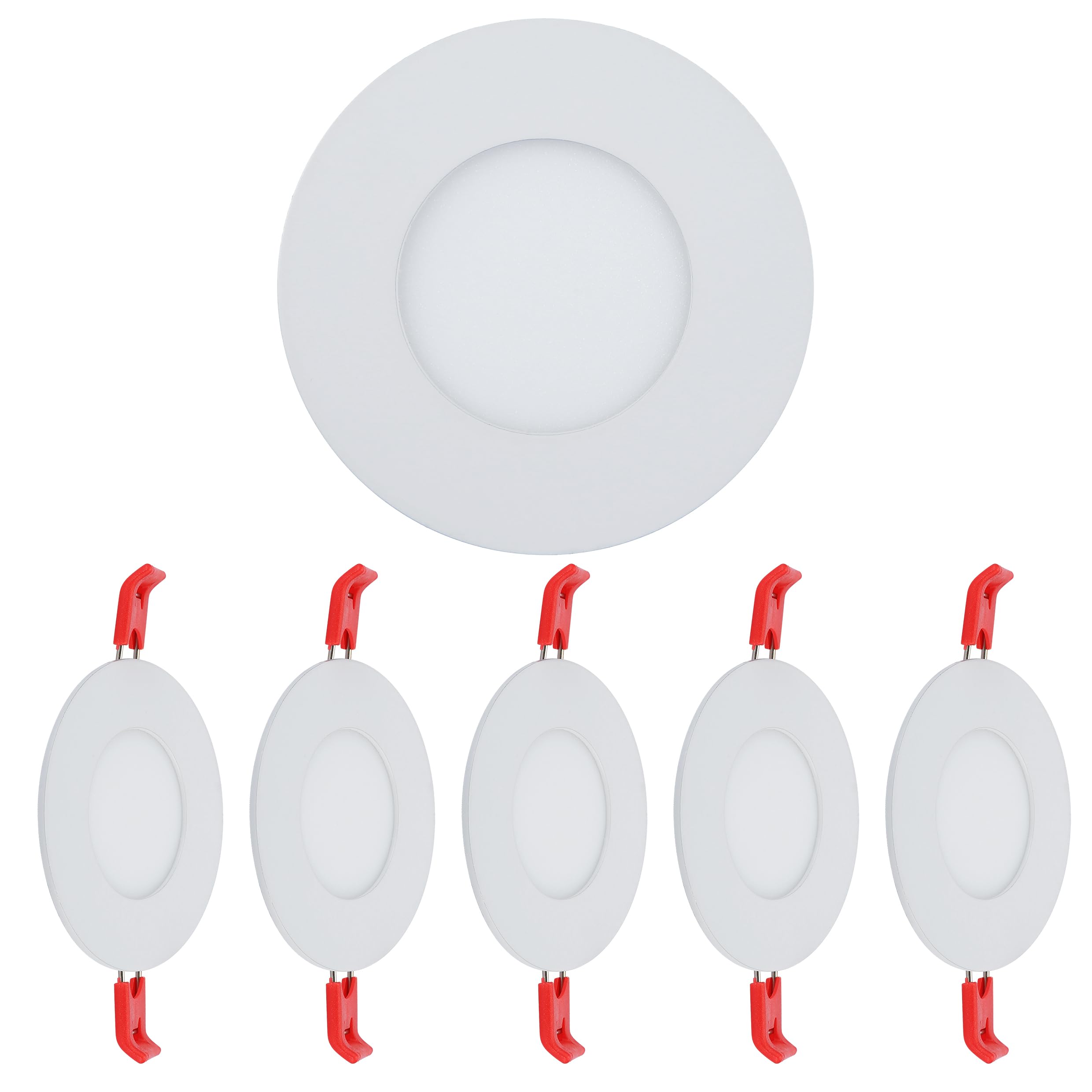 TEKLED LED Round Recessed Ceiling Light | Flat Panel Ultra Slim 85mm Downlight | 3W 200LM | for Home Kitchen Office Shop Industrial Use | 3000K Warm White | 5-Pack [Energy Class G]