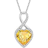 FJ Infinity Necklaces for Women 925 Sterling Silver Heart Birthstone Pendant Necklace Anniversary Birthday Jewelry