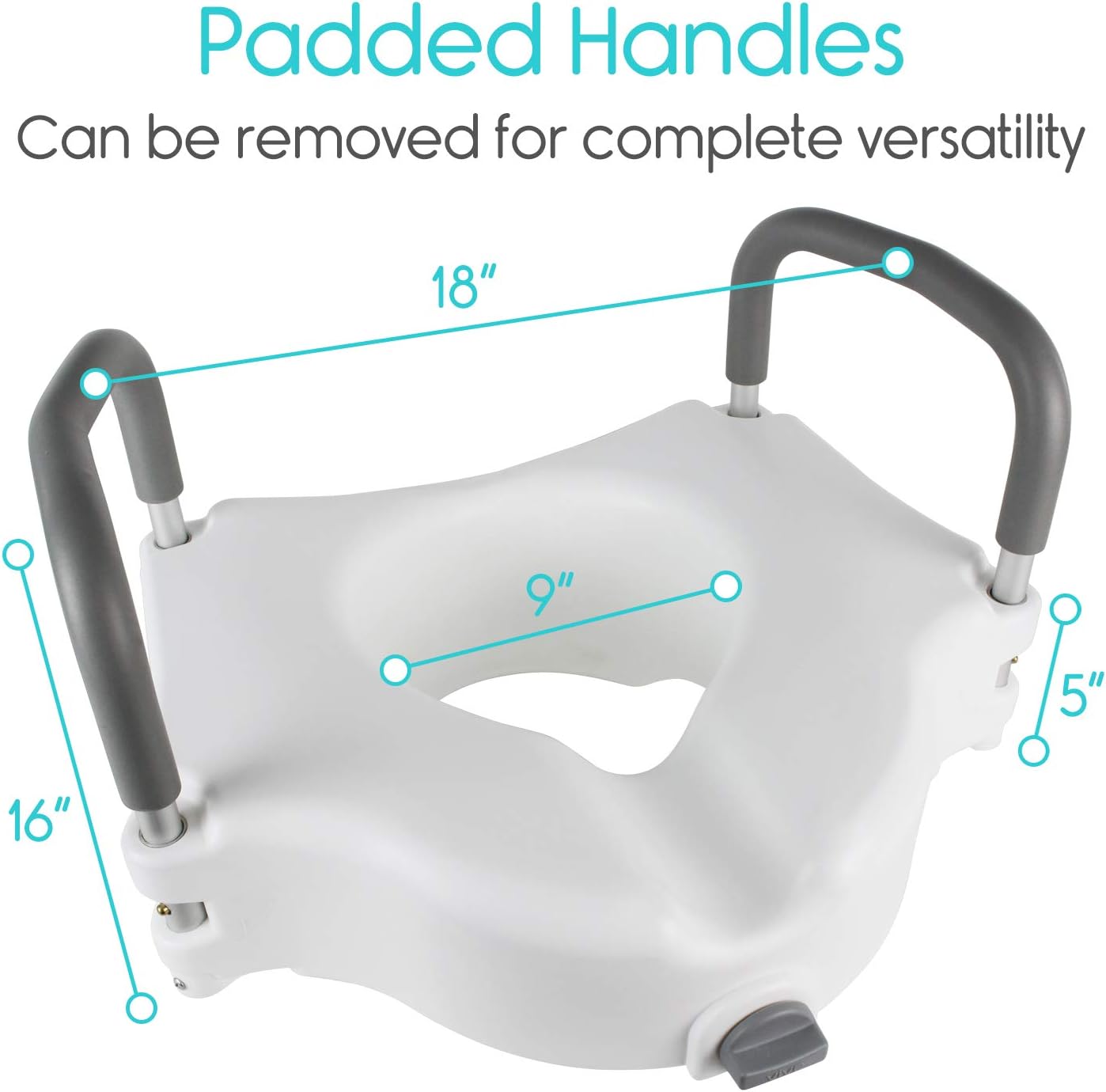 Vive Raised Toilet Seat - 5" Portable, Elevated Riser with Padded Handles - Elongated and Standard Fit Commode Lifter - Bathroom Safety Extender Assists Disabled, Elderly, Seniors, Handicapped (1): Health & Personal Care