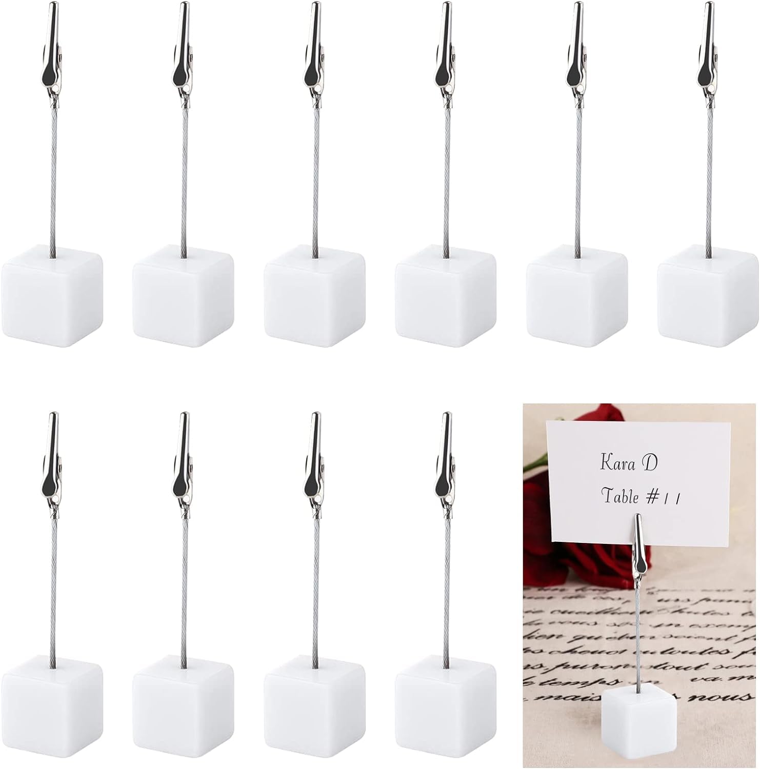 10pcs Alligator Clips with Wooden Base,Memo Clip Holder,Crocodile Memo Clip for Pictures Card Paper Note Clip,Shop Display Price Tag (White-10 Pack)