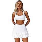 2 Peice Tennis Dress for Women Compression Sleeveless Cutout Sports Bra and Bubble Skirt Active Yoga Golf Outfits