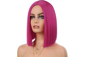 Tereshar Hot Pink Wig Short Straight Bob Wigs for Women Heat Resistant Synthetic Hair Neon Pink Wigs Women's Costume Wigs Colored Wigs for Fun Party Costume Cosplay Use(12inch) …