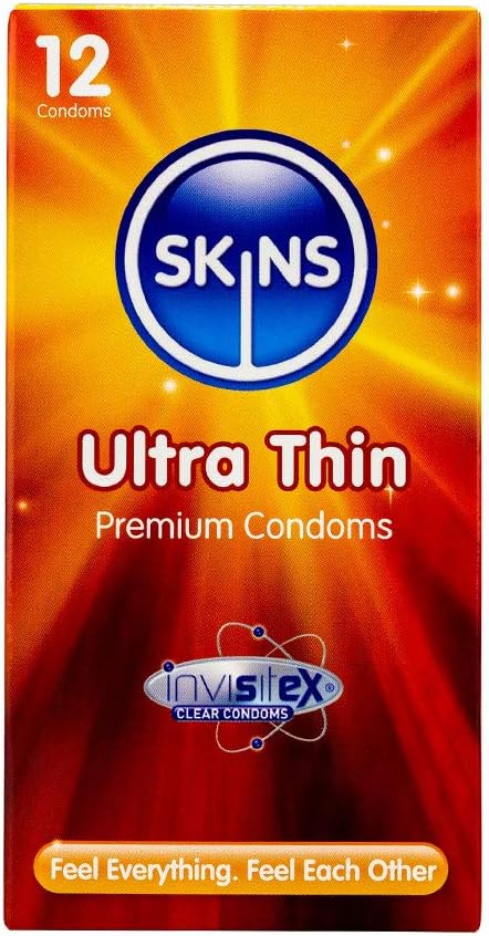 Skins AMSKUT12 Ultra Thin Premium Condoms Multipack, No Latex Smell and Extra Lubrication, Pack of 12, 12 count (Pack of 1)