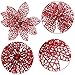 SATINIOR 20 Pieces Glitter Christmas Tree Ornaments Artificial Wedding Christmas Poinsettia Flowers for Festival Decoration (Red)