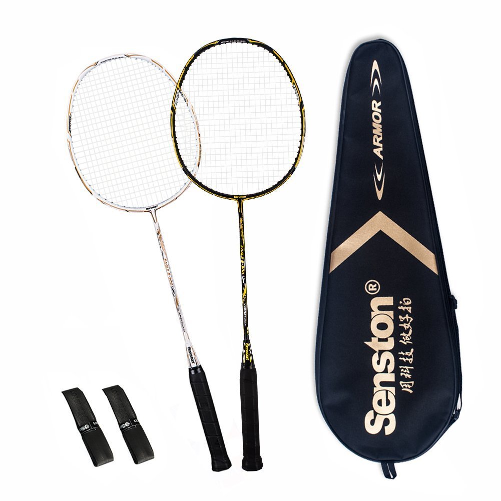 Senston 100% Full Carbon Fiber Badminton Set Graphite Badminton Racket Set Graphite Badminton Racquet with Racket Cover