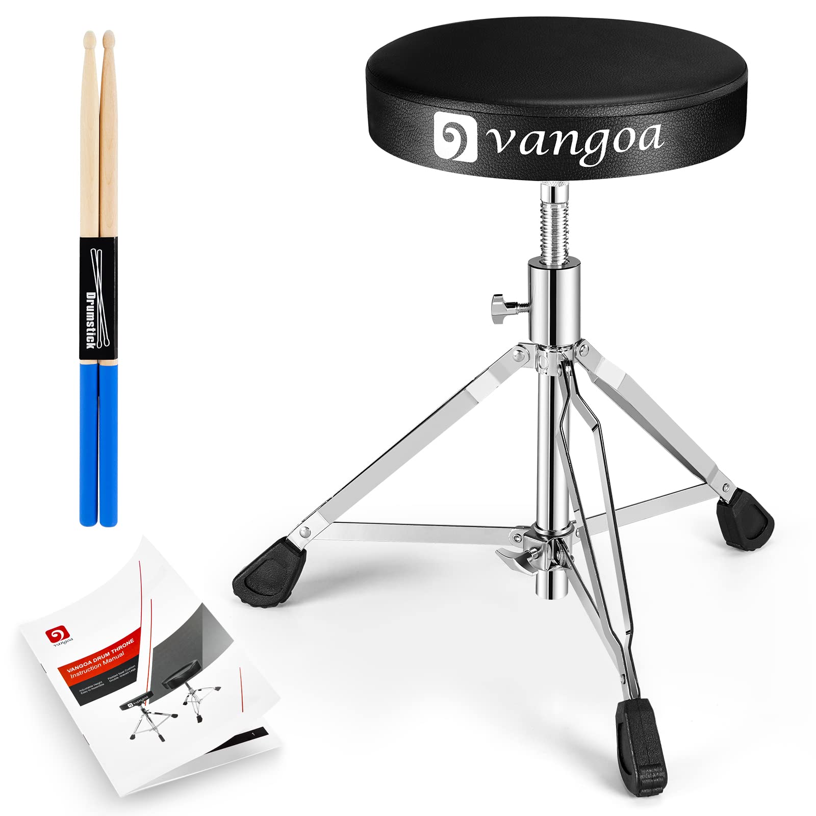 vangoa Drum Throne, Adjustable Drum Stool Deluxe Thick Padded Drum Seat Portable Height Drum Stools, Black