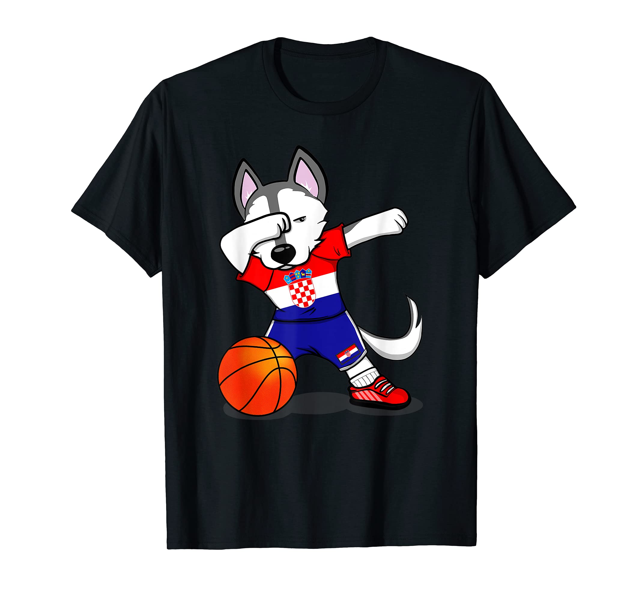 Dabbing Husky Croatia Basketball Fans Jersey Croatian Flag T-Shirt