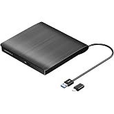 ROOFULL External CD DVD Drive for Laptop PC, USB 3.0 Type-C | Portable CD DVD Player Burner Writer CD-ROM Reader +/-RW Optical Drive for MacBook PC Computer, Windows 11/10/7 Linux Mac OS