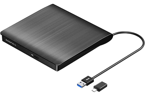 ROOFULL External CD DVD Drive Burner USB 3.0 Type-C for Laptop PC | Portable CD/DVD Optical Disc Player Reader Writer Rewrite