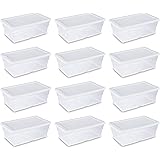 12) Sterilite 16428012 6 Quart Storage Tote Shoe Box Containers Clear Closet Tub