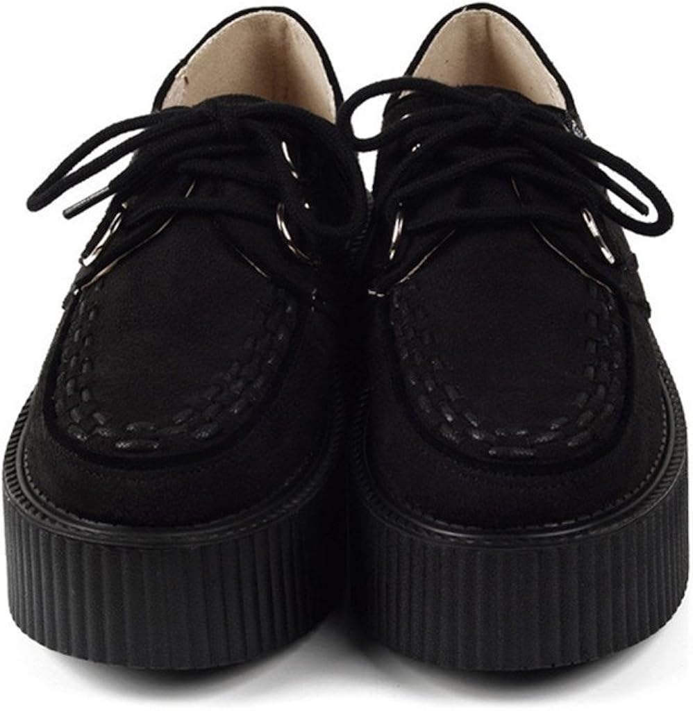  | RoseG Women's Handmade Suede Lace Up Flat Platform Creepers Shoe | Flats