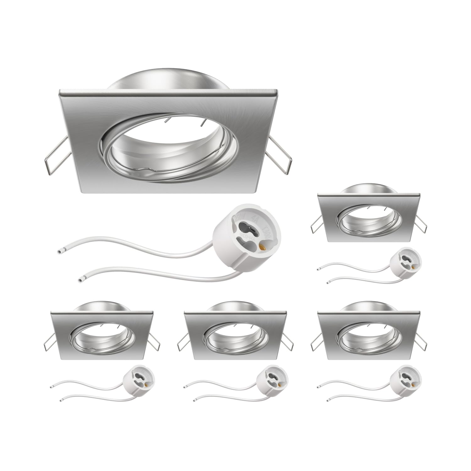 ledscom.de 5 Pieces Ceiling recessed Frame RIR recessed Frame Chrome matt Angular swivelling (LED/Halogen/GU10/MR16/PAR16/50mm) incl. GU10 Socket
