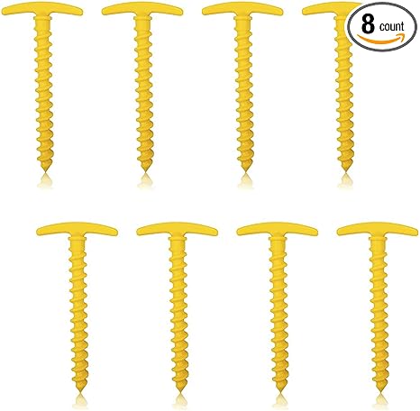 Basong 8 Pack Heavy Duty Stakes Tent Pegs Beach Tent Stakes Stakes Screw Shape 10/&rdquo;