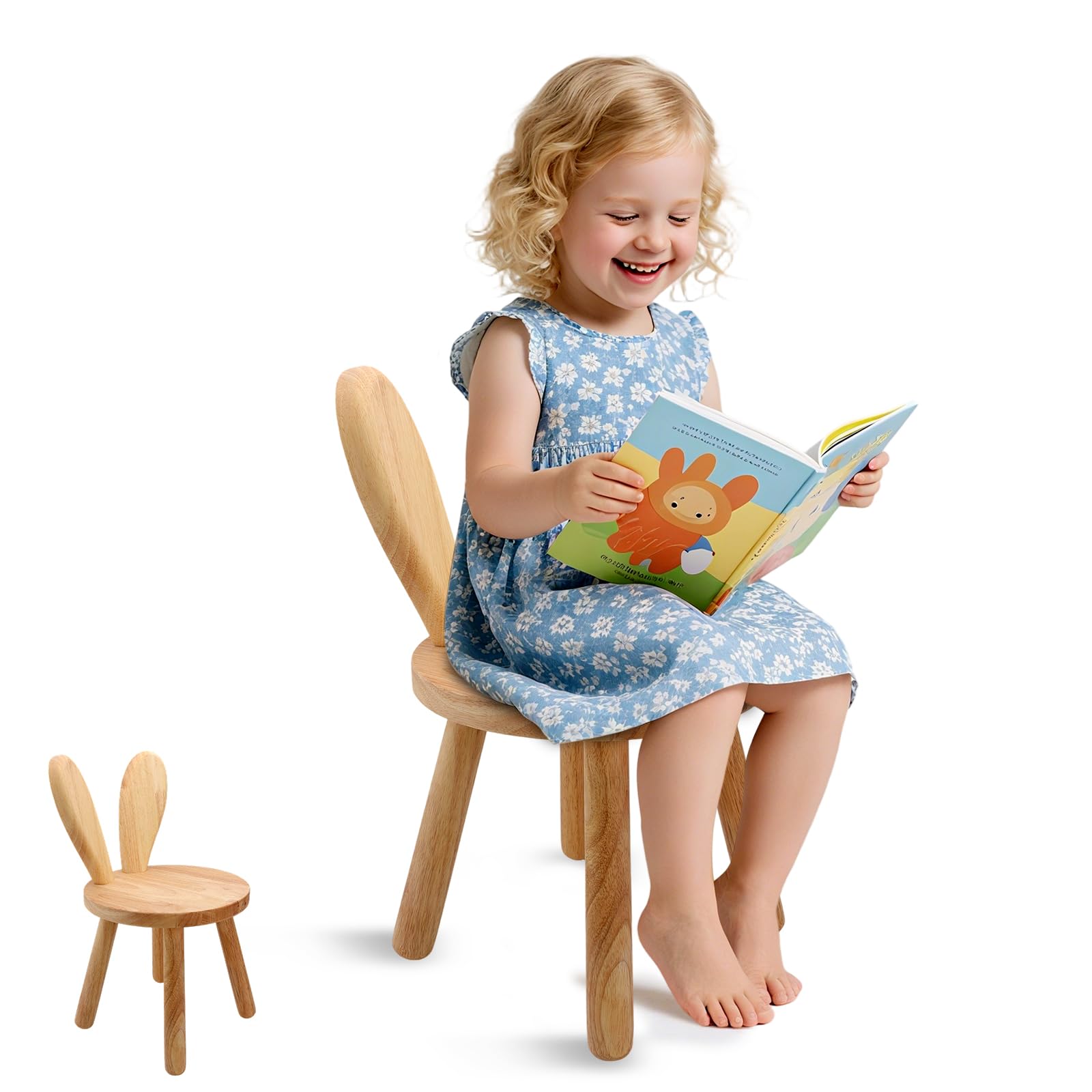 Photo 1 of DoFanXinYe Wooden Step Stool Children Toddler Chair Kids Desk Chair with Non-Slip Foot Mat Wood Wax Oil Craft Sensory Table for Kids Playroom Classroom Home?1 Pack?
