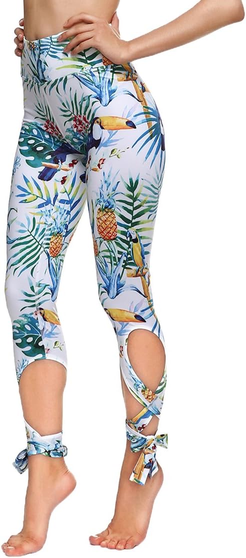 COCOLEGGINGS Womens Digital Print High Waisted Workout Capri Leggings Tights
