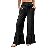 Dokotoo Women's Pants Casual High Waisted Wide Leg Pants Woman Loose Drawstrings Lace Trousers with Pockets