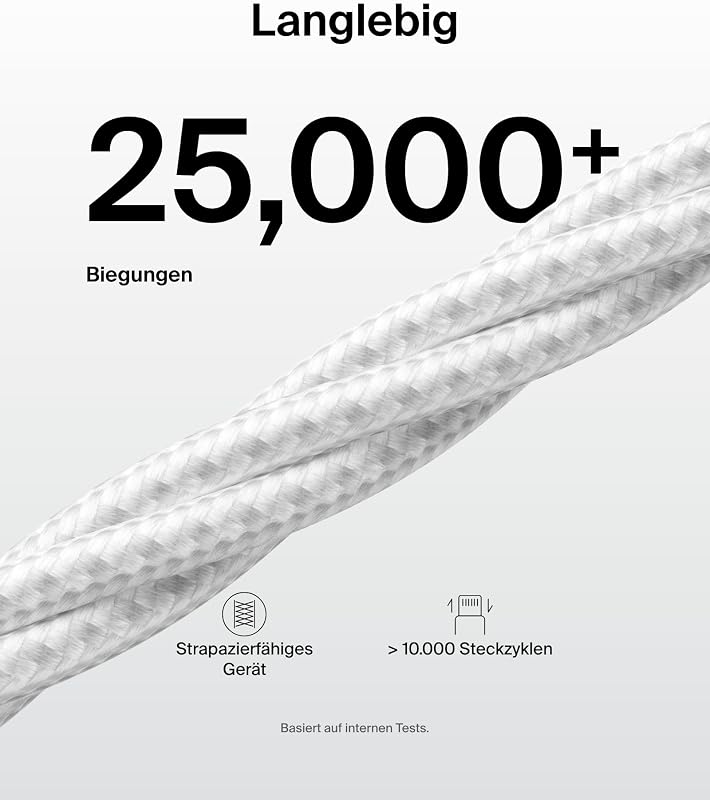 2er-Pack geflochtenes USB-A auf USB-C Ladekabel, 1,5 m, 15W, biegsames, flexibles Schnellladekabel, USB-C kabel für iPhone 17 und 16, Galaxy S25, Pixel 10, iPad Pro usw. – Weiß