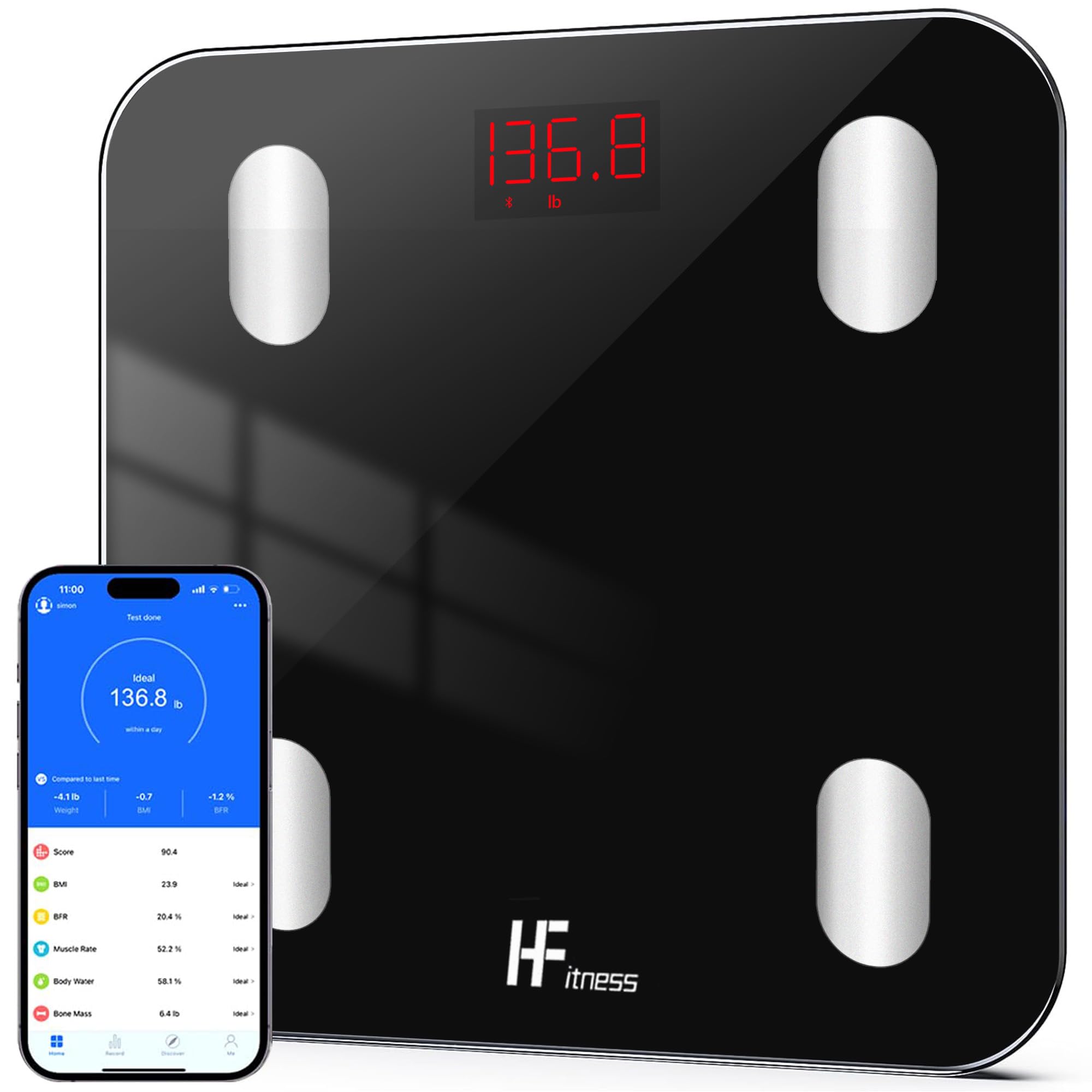 HomeFashion HFitness 19x Body Composition Indices Smart Scale Bathroom Scales for Body Weight Body Fat Monitor BMI Muscle Mass Bone iOS Android App Bluetooth Wireless