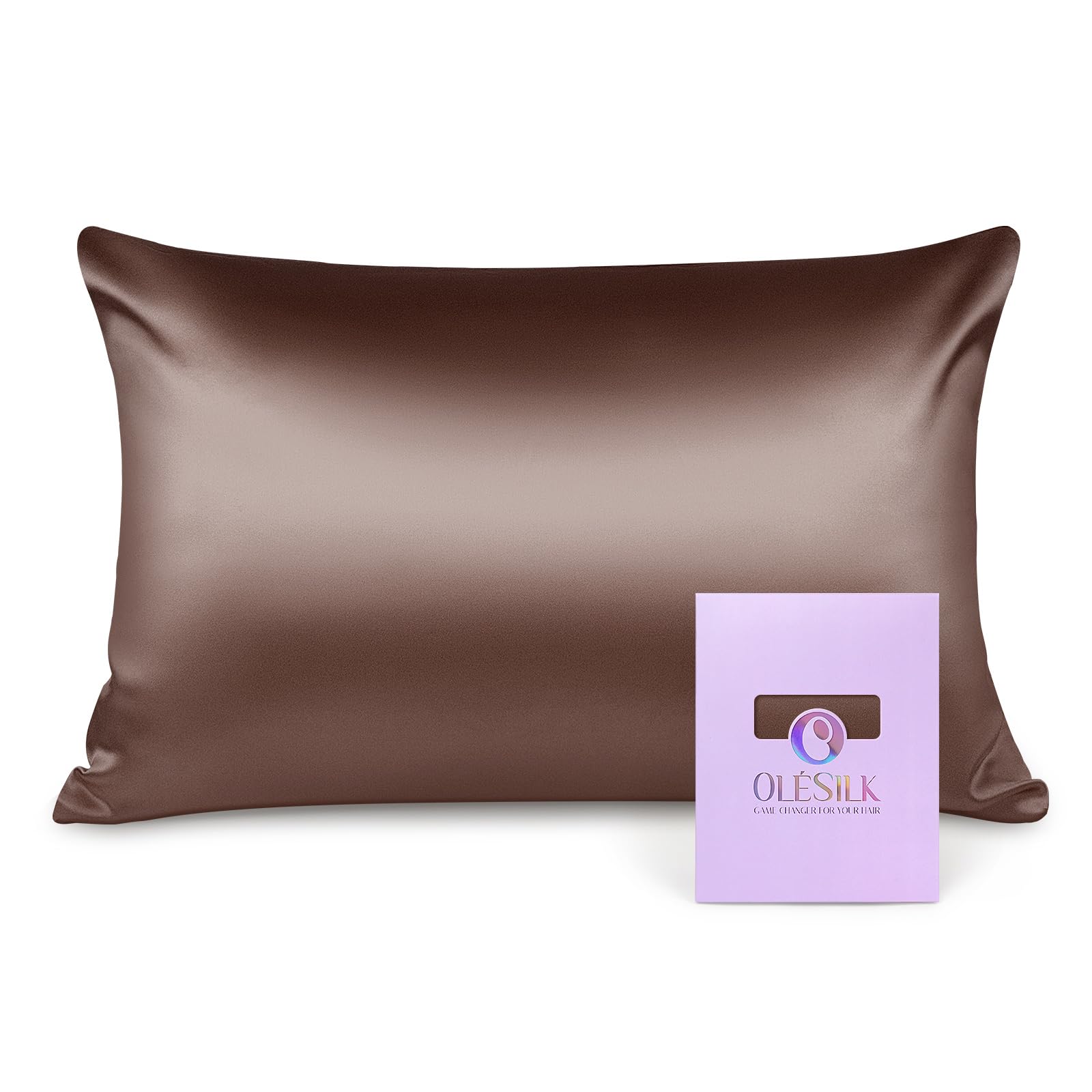 OLESILK 100% Silk Pillowcase for Hair and Skin, Both Sides 16 Momme Real Natural Mulberry Silk, with Hidden Zipper and Gift Box, 1pc, Coffee, 50x75cm — image 1