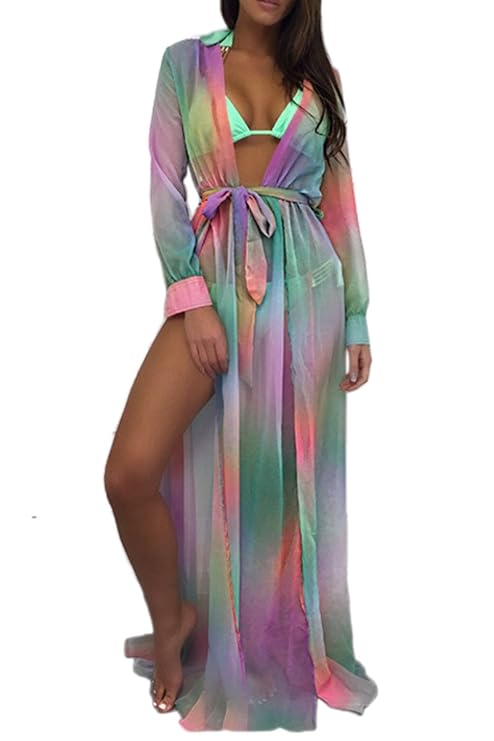 Zamtapary Damen Strandkleider Cover up Kimono Schlichtes Leichtgewicht Lange Strickjacke Bikini Pareos Kleider