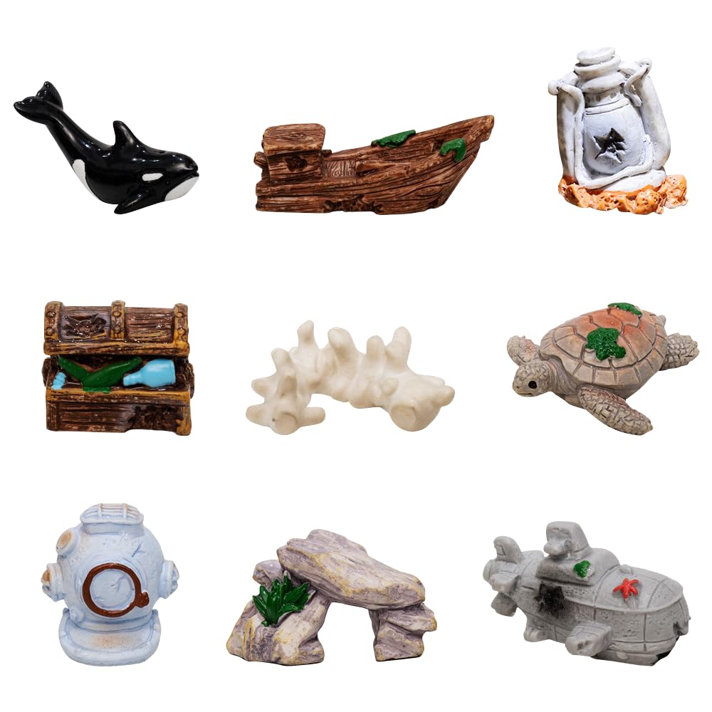 HFFJJLTU Micro Landscape Decor, Reef Ornament, 11pcs Undersea Treasure Decor Fish Tank Ornament Aquatic Miniatures Landscape For Home Fish Tank Arts Crafts Decorating