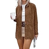 SEMATOMALA Women's Faux Suede Button Down Shirt Lapel Collar Shacket Casual Lightweight Fall Oversized Blouses Tops