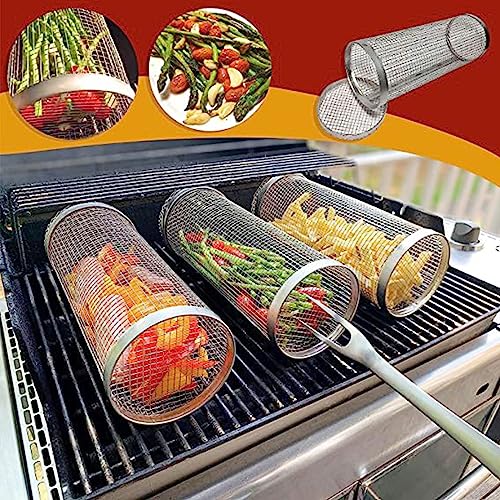 Rolling BBQ Basket Grill Baskets 2 Packs Stainless Steel For Outdoor Grill