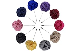 Sanrich Rose Boutonnières Men's Lapel Pins Satin Flower 10 Pack Groom Wedding Boutonniere Suit Brooch Outfit Accessories