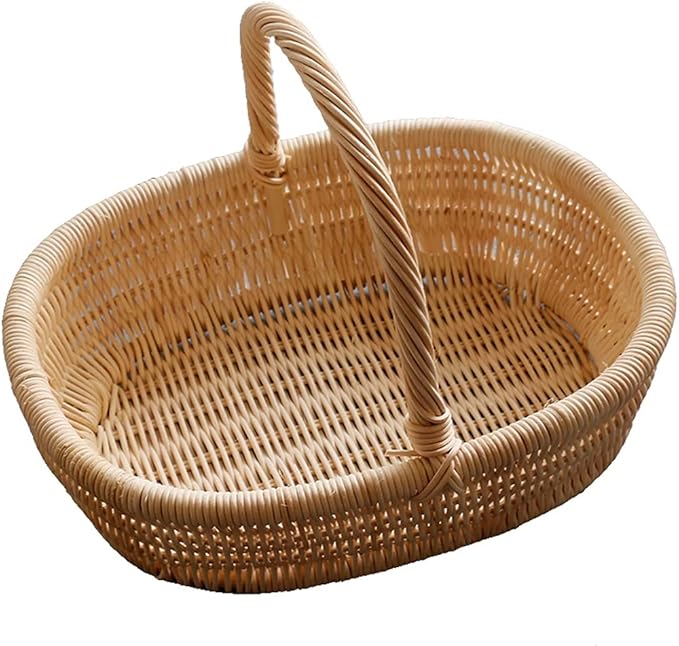BTYAY Ovalshaped Wicker Basket with Handles, Natural and Rustic Handwoven Handle Basket