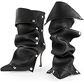 KaroNairy 3.5 in Slouchy Stiletto High Heel Booties for Women Pointed Toe Fold over Ankle Boots Sexy Shark Booties for Party