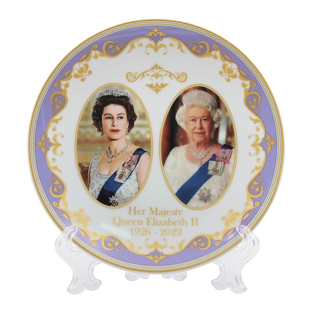 The Leonardo Collection Her Majesty Queen Elizabeth II Commemorative Plate with Stand 15cm Souvenir Memorabilia, White, Diameter, Diameter 15cm