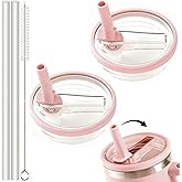 2 Pack 40 oz Tumbler Flip Straw Lid for HydroJug Leak Proof Lid Replacement, Spill Proof Splash Resistant Tumbler Lids with 2 Straws and Brush (Pink+Pink)