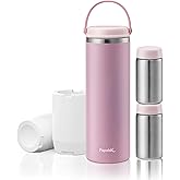 Papablic 360° CapsuleChill Breastmilk Cooler for 36H Safe Storage, Stress-Free Portable Breast Milk Chiller for Working Mom, 20oz Travel Cooler with 2pcs Stainless Steel Baby Bottles, Sakura Pink