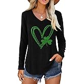 St. Patrick's Day Shirt for Women Funny Lucky Shamrock Irish Graphic Long Sleeve Tee Casual Loose Fit Spring Tops