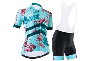 SUDU SUDO Women's Cycling Jersey Set Breathable Road Bike Shirts Kit Short Sleeve Cycling Clothing with Gel Padded Bib Shorts