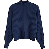 ZAFUL Women's Mock Neck Sweater Long Sleeve Ribbed Knit Basic Cropped Pullover Sweater
