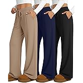 Locoowai 3 Pack Women's Wide Leg Lounge Pants, Loose Drawstring Yoga Sweatpants with Pockets Casual Cozy Pajama Jogger Pants