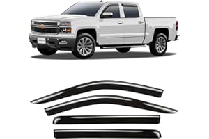 CLIM ART Incredibly Durable Rain Guards for Chevrolet (Chevy) Silverado/GMC Sierra 2014-2018 Crew Cab, Tape-on Window Deflectors, Vent Deflector, Vent Window Visors, Truck Accessories, 4pcs- 414003