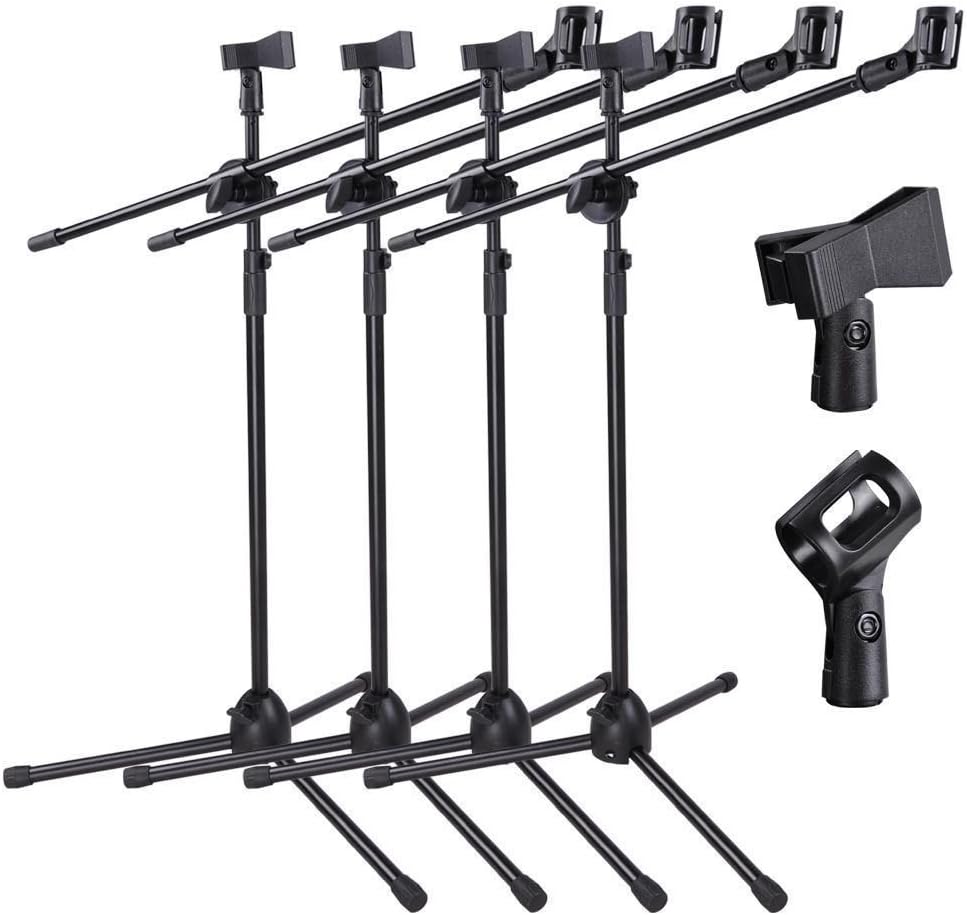 4pcs 360-degree Rotating Microphone Stand Dual Mic Clip Boom Arm Foldable Tripod