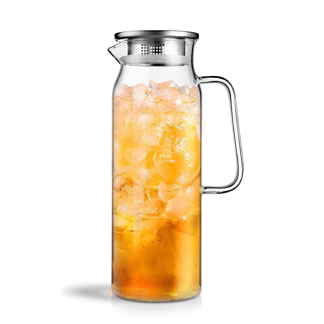 HOLD U FUN - Jarra de cristal con tapa de acero inoxidable, jarra ...