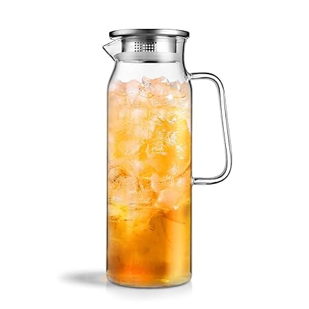 HOLD U FUN - Jarra de cristal con tapa de acero inoxidable, jarra ...