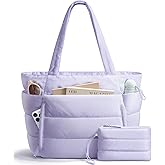 Bagstellar Puffer Tote Bag for Women, Lightweight Puffy Work Handbag Teacher Nurse Quilted Shoulder Bag for School Travel Gym | Cloud Bag w/ Zipper, Daily College Bags, 15.6" Computer Bag, Clinical Nursing Bag, 40 OZ Tumbler Holder, Ideal Gift for Women