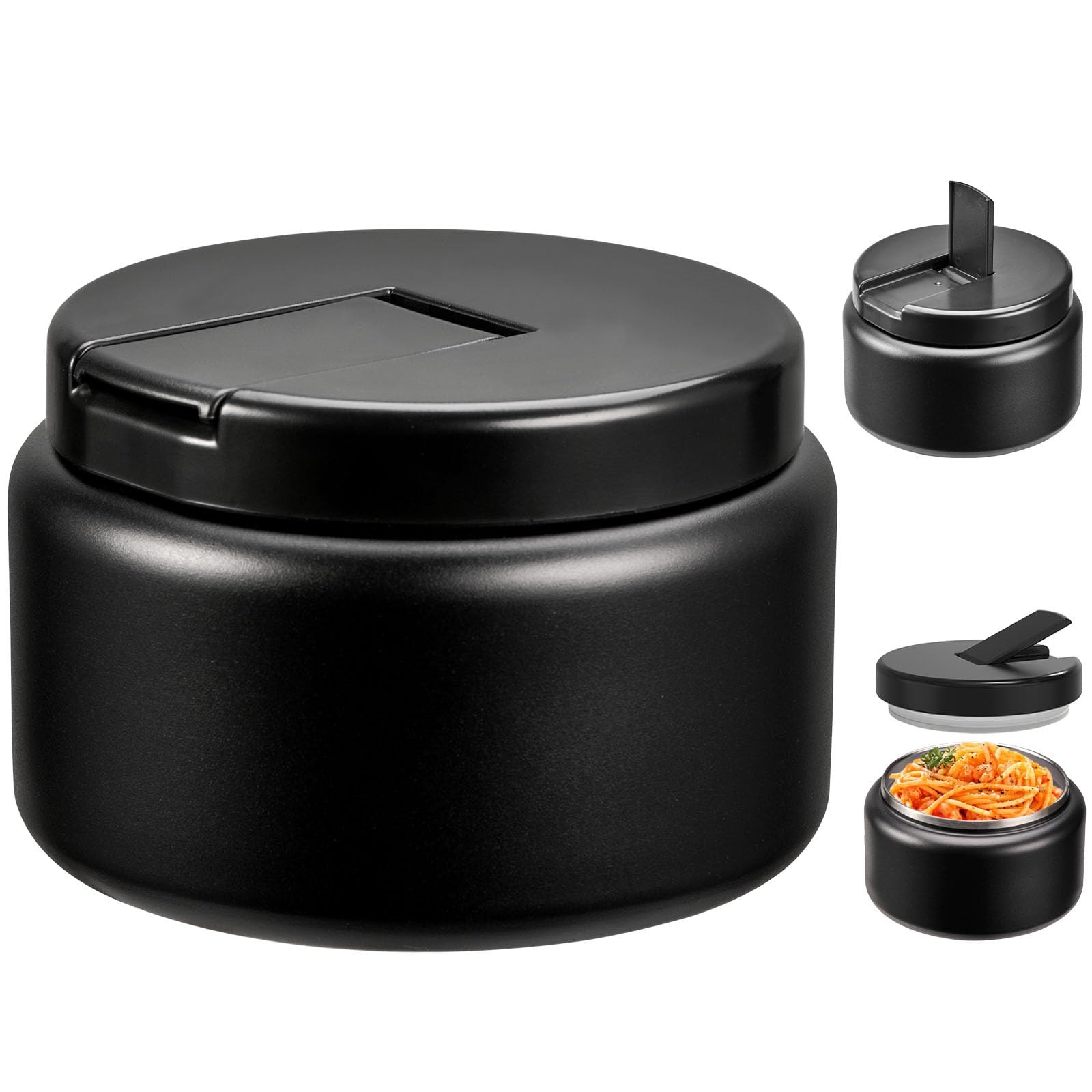 Photo 1 of Reeple 13.5oz Kids Jar for Hot Food, Insulated Vacuum Food Jar with Buckle Lid, Stainless Steel Wide Mouth Leak Proof Insulated Lunch Container for School Picnic Travel, Black