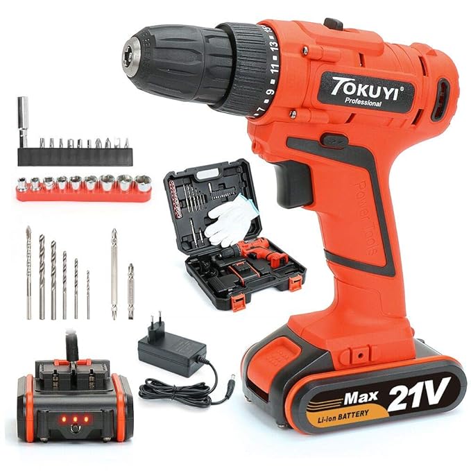 Akku-Bohrschrauber, TOKUYI Akkuschrauberset 18V (1500mAh mAh, Max. Drehmoment: 42 Nm, Schrauben-Ø: 10 mm, 30-tlg. Zubehör-Set