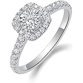 Sytaehi Sterling Silver Halo Lab Grown Diamond Engagement Ring, Pave Band