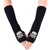 JISEN Women Punk Winter Arm Warmer Knitted Fingerless Gloves | Soft Stretchy, Thumb Hole, Gothic Style, Elbow Length, Cold Weather, Cosplay Halloween Costume, Warm Typing Daily
